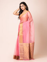 KAVVYA SOOTHING BABY PINK SOFT AND LIGHT WEIGHT BOLLYWOOD STYLE BENARASI ORGANZA WEAVING SILK SAREE - KAVVYA 