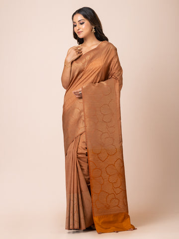 KAVVYA Soft and light weight brown banarsi handloom linen weaving saree