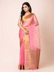 KAVVYA SOOTHING BABY PINK SOFT AND LIGHT WEIGHT BOLLYWOOD STYLE BENARASI ORGANZA WEAVING SILK SAREE - KAVVYA 