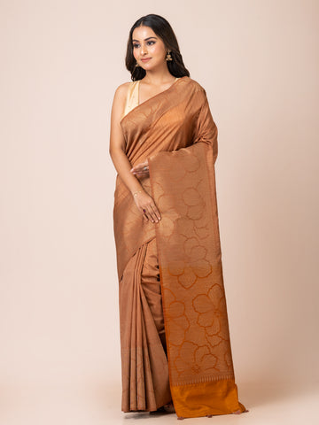 KAVVYA Soft and light weight brown banarsi handloom linen weaving saree