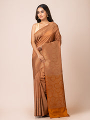 KAVVYA Soft and light weight brown banarsi handloom linen weaving saree