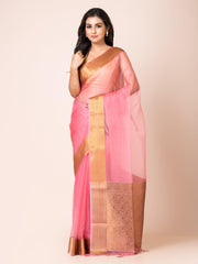 KAVVYA SOOTHING BABY PINK SOFT AND LIGHT WEIGHT BOLLYWOOD STYLE BENARASI ORGANZA WEAVING SILK SAREE - KAVVYA 