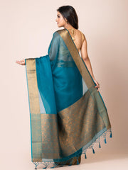 KAVVYA SOOTHING BLUE SOFT AND LIGHT WEIGHT BOLLYWOOD STYLE BENARASI ORGANZA WEAVING SILK SAREE - KAVVYA 