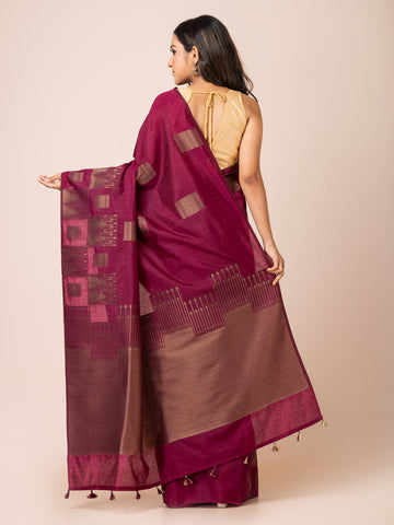 KAVVYA soft & lightweight wine color benarasi handloom linen weaving silk saree