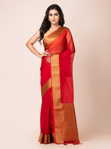 KAVVYA SOOTHING RED SOFT AND LIGHT WEIGHT BOLLYWOOD STYLE BENARASI ORGANZA WEAVING SILK SAREE - KAVVYA 