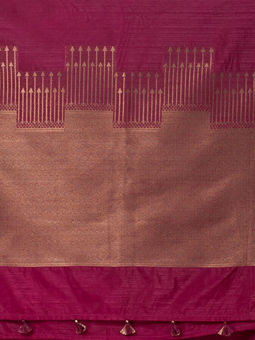 KAVVYA soft & lightweight wine color benarasi handloom linen weaving silk saree