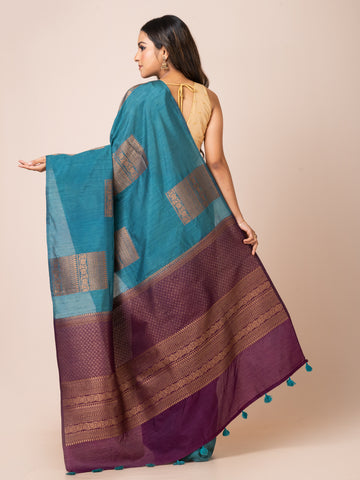 KAVVYA Soft & lighweight BLUE color handloom weaving silk saree