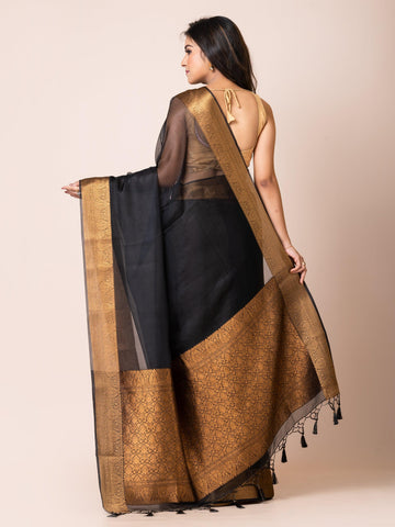 KAVVYA SOOTHING BLACK SOFT AND LIGHT WEIGHT BOLLYWOOD STYLE BENARASI ORGANZA WEAVING SILK SAREE - KAVVYA 