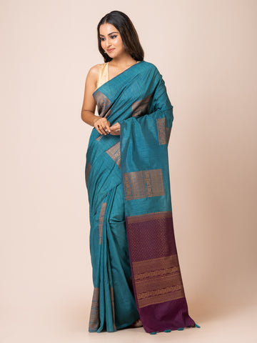 KAVVYA Soft & lighweight BLUE color handloom weaving silk saree