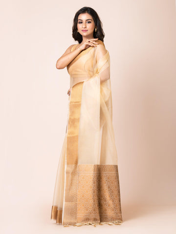 KAVVYA SOOTHING CREAM SOFT AND LIGHT WEIGHT BOLLYWOOD STYLE BENARASI ORGANZA WEAVING SILK SARE - KAVVYA 