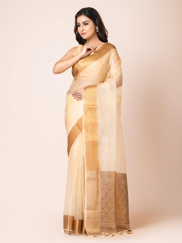 KAVVYA SOOTHING CREAM SOFT AND LIGHT WEIGHT BOLLYWOOD STYLE BENARASI ORGANZA WEAVING SILK SARE - KAVVYA 