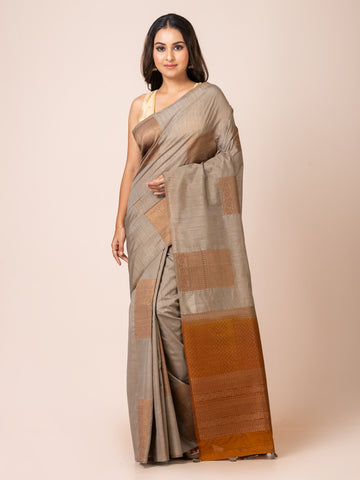 KAVVYA Soft & lighweight GREY color handloom weaving silk saree