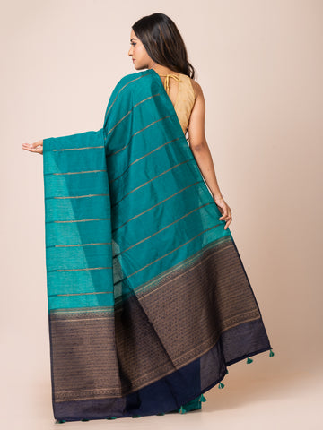 KAVVYA soft & Lightweight teal blue color Soft & Lightweight benarasi handloom weaving silk saree