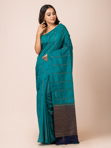 KAVVYA soft & Lightweight teal blue color Soft & Lightweight benarasi handloom weaving silk saree