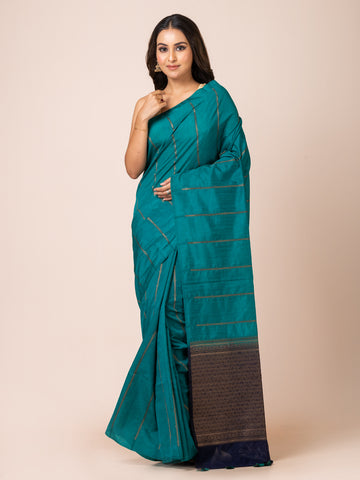 KAVVYA soft & Lightweight teal blue color Soft & Lightweight benarasi handloom weaving silk saree