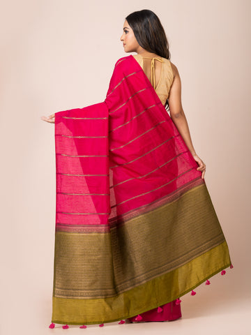 KAVVYA soft & Lightweight rani color Soft & Lightweight benarasi handloom weaving silk saree