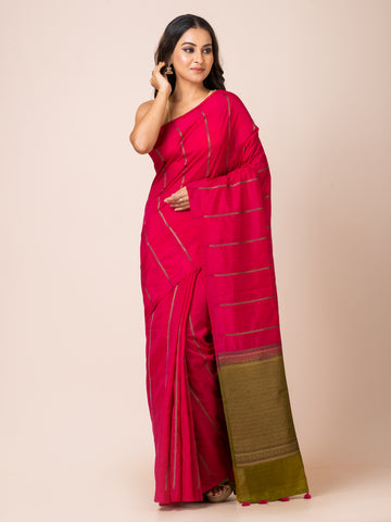 KAVVYA soft & Lightweight rani color Soft & Lightweight benarasi handloom weaving silk saree