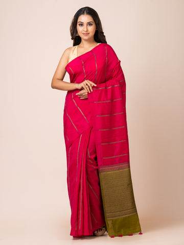 KAVVYA soft & Lightweight rani color Soft & Lightweight benarasi handloom weaving silk saree