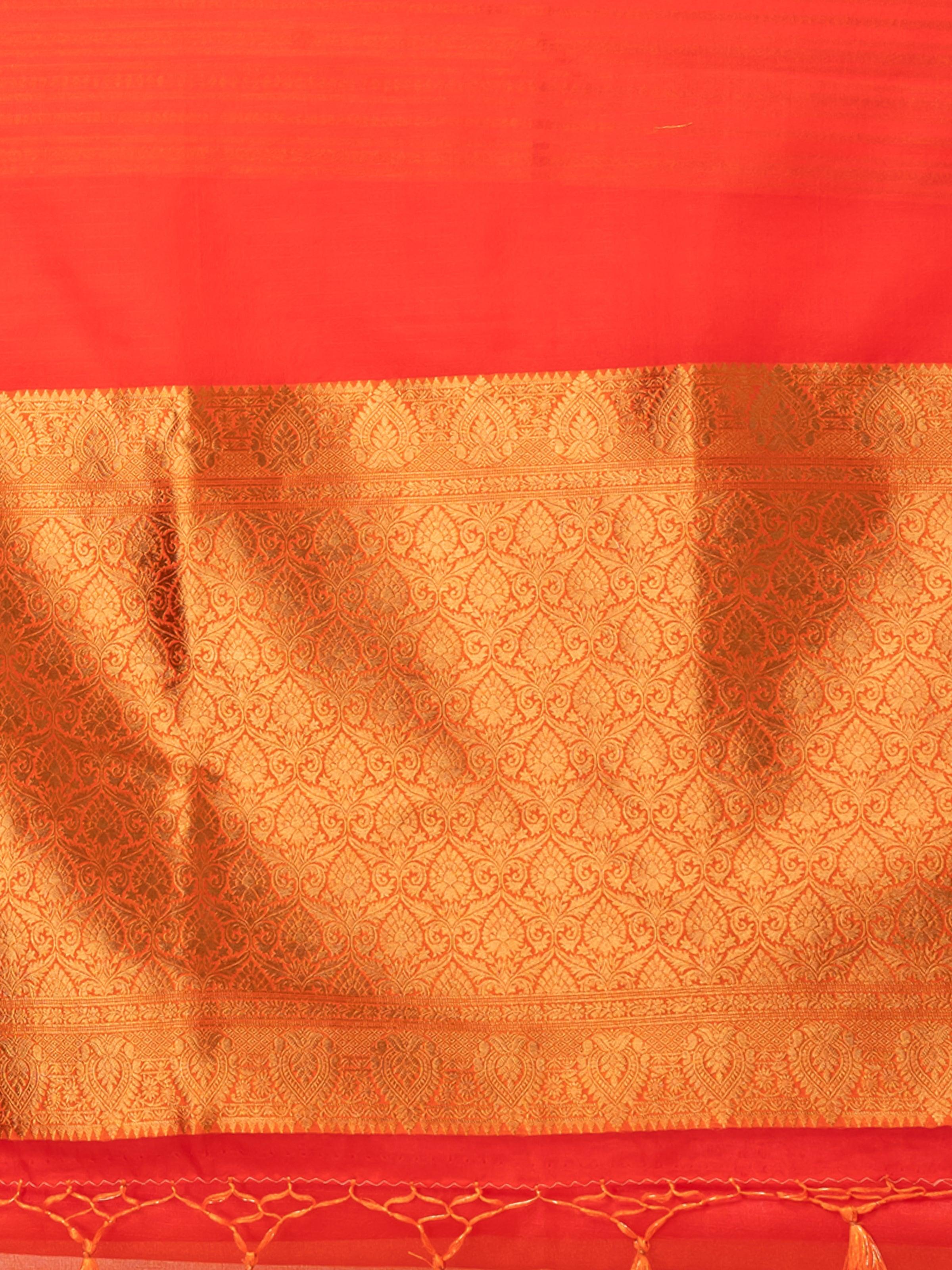 KAVVYA SOOTHING RUST ORANGE SOFT AND LIGHT WEIGHT BOLLYWOOD STYLE BENARASI ORGANZA WEAVING SILK SAREE - KAVVYA 