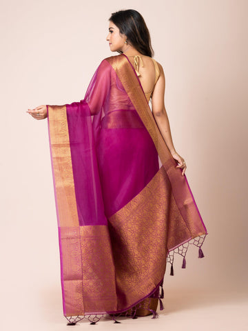 KAVVYA SOOTHING PURPLE SOFT AND LIGHT WEIGHT BOLLYWOOD STYLE BENARASI ORGANZA WEAVING SILK SAREE - KAVVYA 