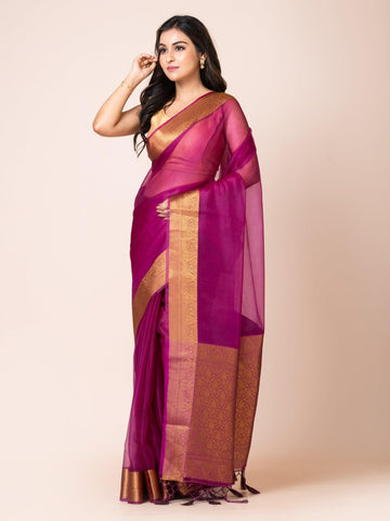 KAVVYA SOOTHING PURPLE SOFT AND LIGHT WEIGHT BOLLYWOOD STYLE BENARASI ORGANZA WEAVING SILK SAREE - KAVVYA 