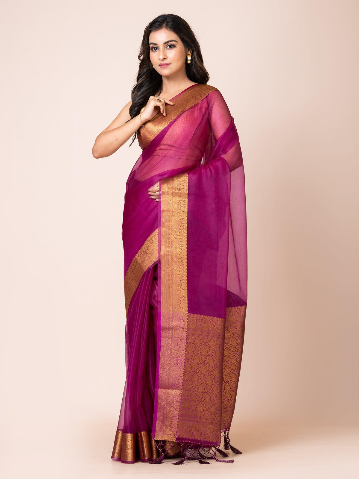 KAVVYA SOOTHING PURPLE SOFT AND LIGHT WEIGHT BOLLYWOOD STYLE BENARASI ORGANZA WEAVING SILK SAREE - KAVVYA 