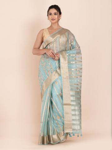 KAVVYA SOFT & LIGHT WEIGHT POWDER BLUE ORGANZA SAREE