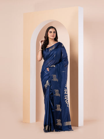 Kavvya  navy blue handloom silk saree
