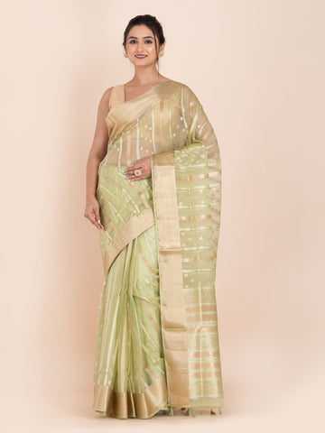 KAVVYA SOFT & LIGHT WEIGHT PISTA GREEN ORGANZA SAREE