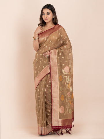 KAVVYA BROWN SOFT & LIGHT WEIGHT SILK SAREE