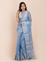 KAVVYA SOFT & LIGHT WEIGHT ASH BLUE ORGANZA SAREE