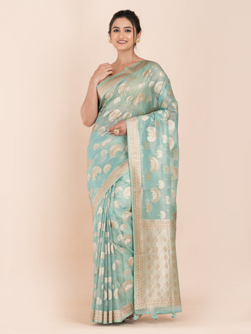 KAVVYA SOFT & LIGHT WEIGHT BLUE ORGANZA TISSUE SAREE