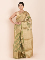 KAVVYA SOFT & LIGHT WEIGHT GREEN ORGANZA SILK WEAVING SAREE