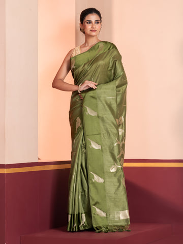 KAVVYA  GREEN HANDLOOM SILK SAREE