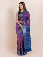 KAVVYA SOFT & LIGHT WEIGHT PURPLE IKAT WEAVING SAREE