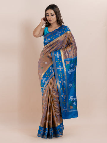KAVVYA SOFT & LIGHT WEIGHT CAMEL BROWN COLOUR & IKAT WEAVING SAREE