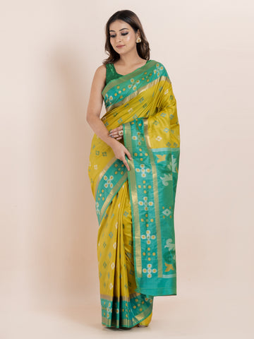 KAVVYA SOFT & LIGHT WEIGHT YELLOW COLOUR & IKAT WEAVING SAREE