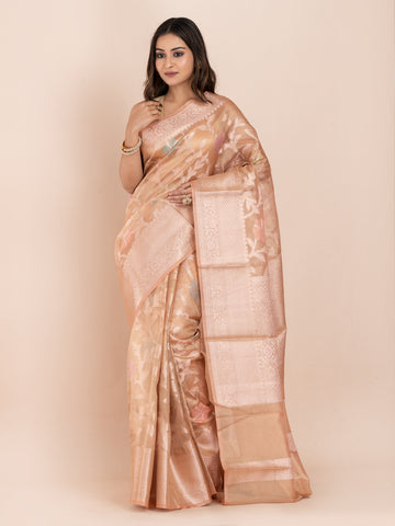 KAVVYA SOFT & LIGHT WEIGHT PEACH ORGANZA SILK SAREE