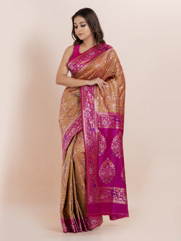 KAVVYA SOFT & LIGHT WEIGHT TWO TONE MUSTARD IKAT SILK SAREE
