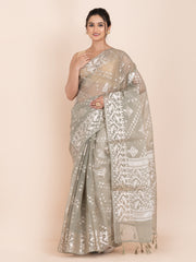 KAVVYA SOFT & LIGHT WEIGHT OLIVE GREEN ORGANZA SILK SAREE