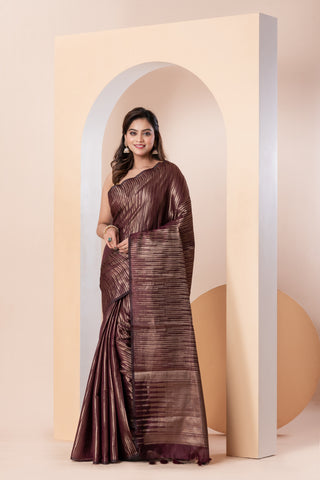KAVVYA SOFT & LIGHT WEIGHT   WINE HANDLOOM SAREE WITH ALLOVER GOLDEN ZARI TEMPLE MOTIFS