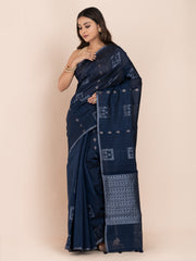 KAVVYA SOFT & LIGHT WEIGHT NAVY BLUE HANDLOOM LINEN SAREE