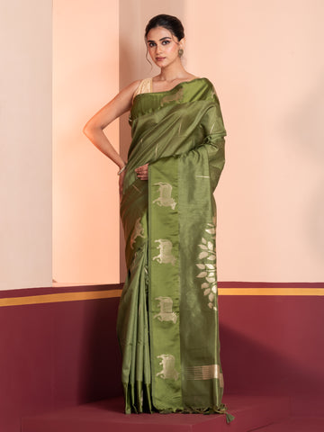 KAVVYA OLIVE GREEN  HANDLOOM SILK SAREE