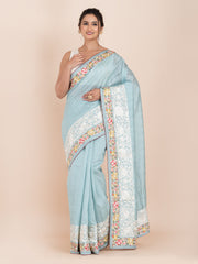 KAVVYA SOFT & LIGHT WEIGHT SKY BLUE HANDLOOM SILK SAREE