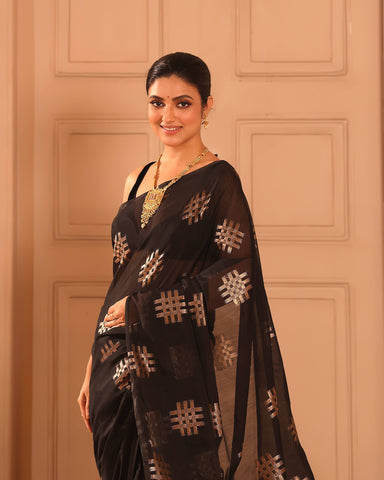 KAVVYA SOFT & LIGHT WEIGHT MAROON HANDLOOM SAREE WITH GOLDEN HASH TAG MOTIF ALL OVER THE SAREE WITH CONTRAST BROWN PALLU AND BLOUSE