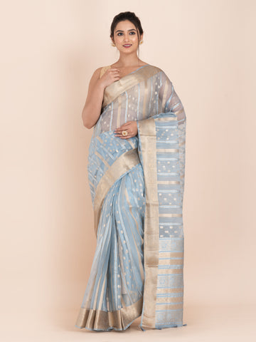 KAVVYA SOFT & LIGHT WEIGHT ASH BLUE ORGANZA SAREE