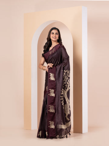 KAVVYA brown handloom silk saree