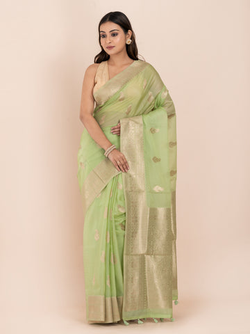 KAVVYA SOFT & LIGHT WEIGHT MINT GREEN BANARASI SILK SAREE