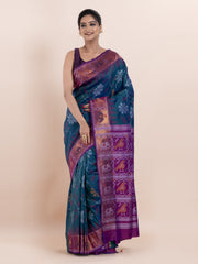 KAVVYA SOFT & LIGHT WEIGHT BLUE IKAT WEAVING SAREE