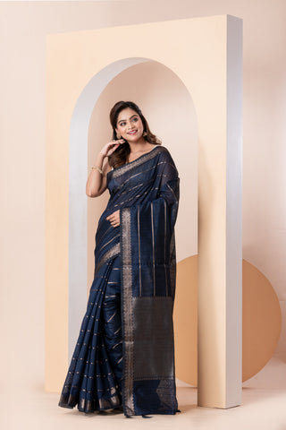 KAVVYA BLUE HANDLOOM TUSSAR SAREE